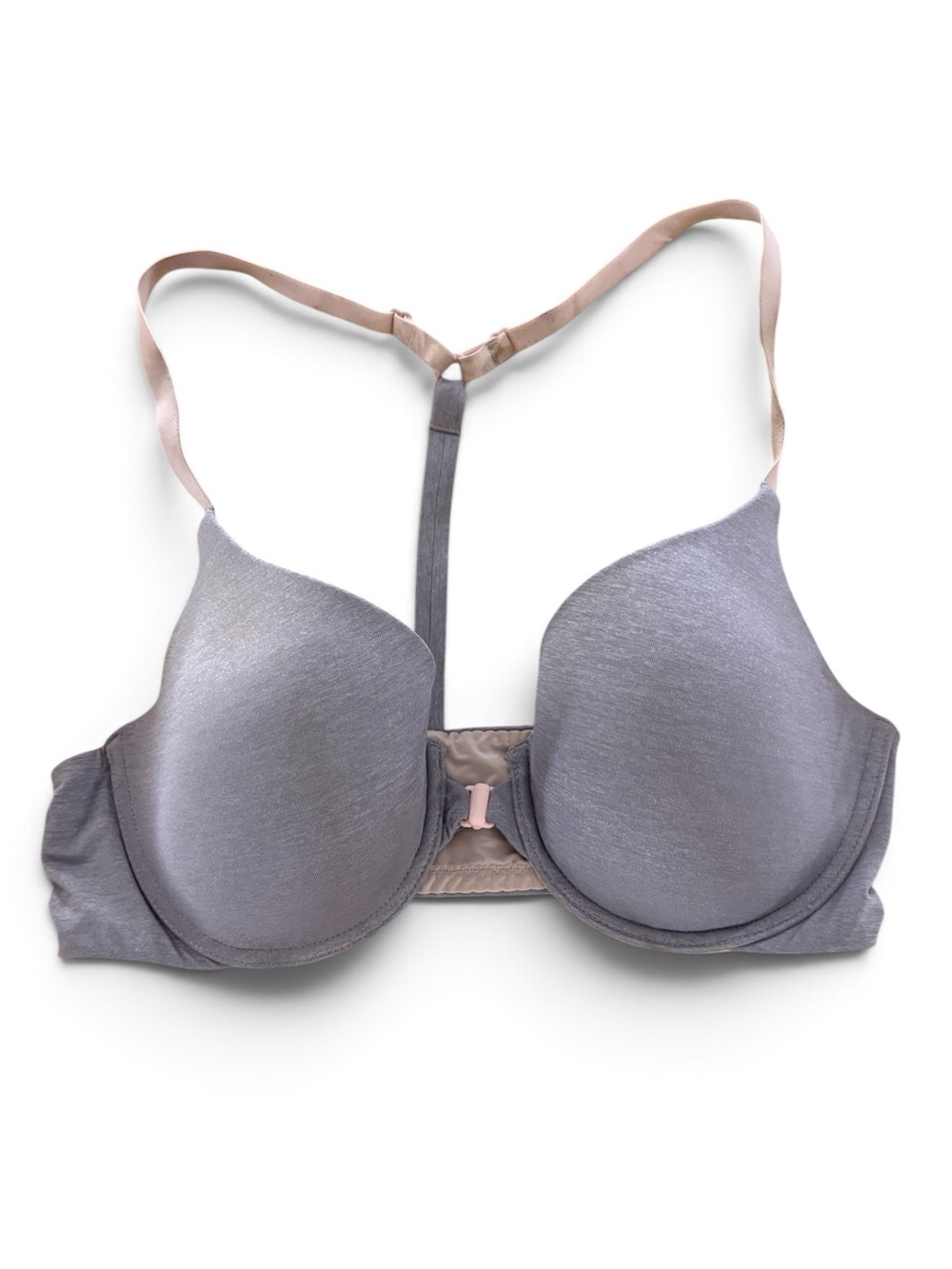 Victoria's Secret Gray RacerBack Semi Demi Bra with Pink Straps